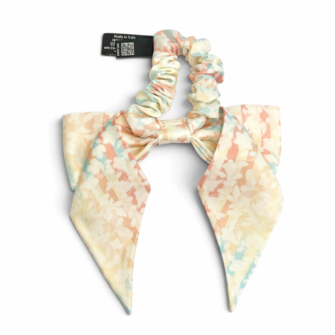 Pristine CHANEL COCOMark Ribbon Pattern Scrunchie Hair Accessory multicolor silk