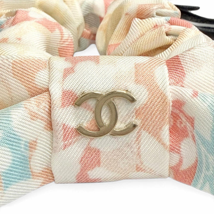Pristine CHANEL COCOMark Ribbon Pattern Scrunchie Hair Accessory multicolor silk