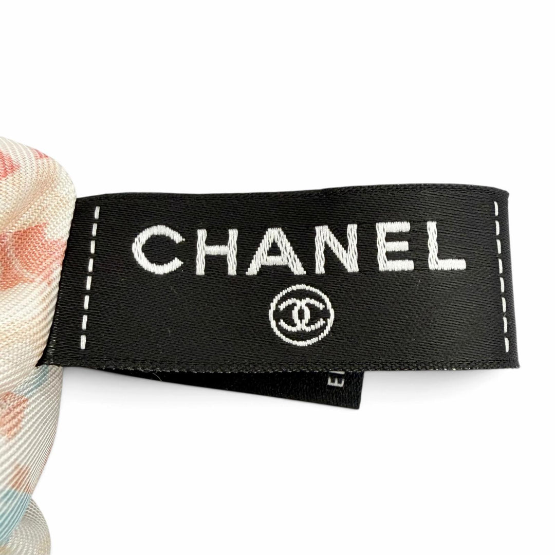 Pristine CHANEL COCOMark Ribbon Pattern Scrunchie Hair Accessory multicolor silk