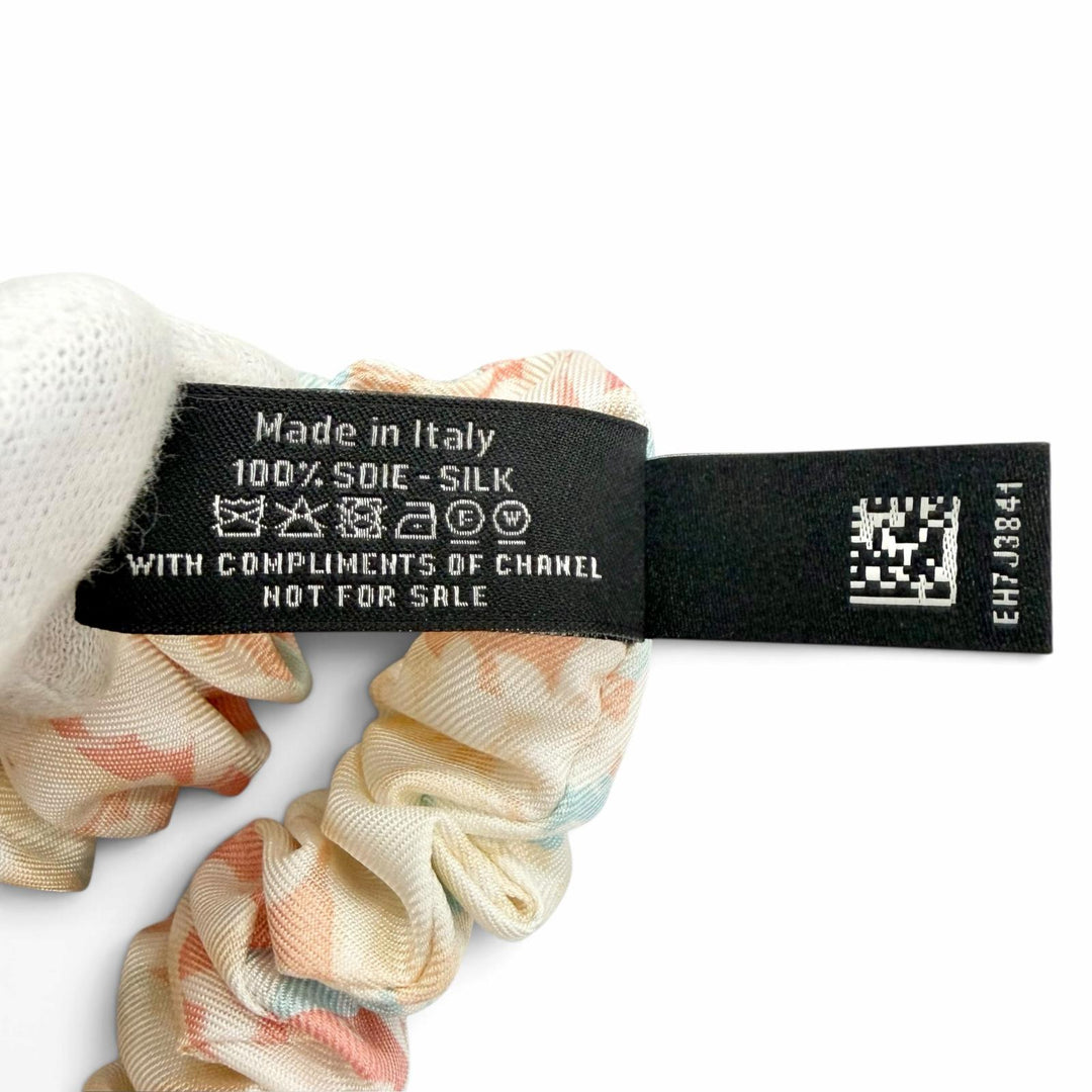 Pristine CHANEL COCOMark Ribbon Pattern Scrunchie Hair Accessory multicolor silk