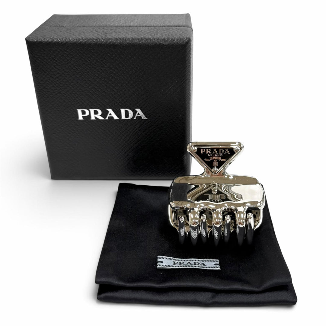 Excellent PRADA hair accessory Metal Hair Clip Triangle logo Women 1IF087