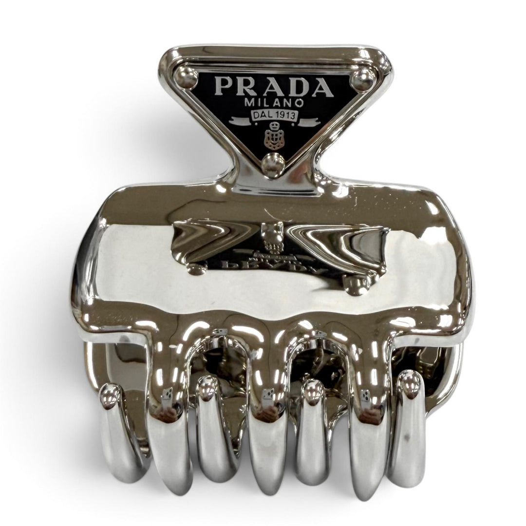 Excellent PRADA hair accessory Metal Hair Clip Triangle logo Women 1IF087