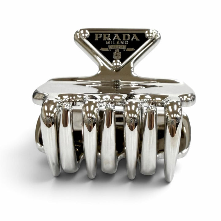 Excellent PRADA hair accessory Metal Hair Clip Triangle logo Women 1IF087
