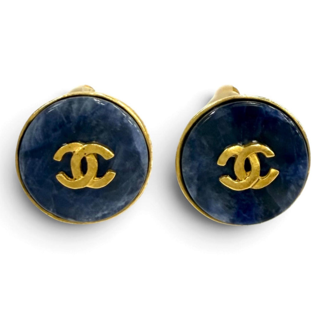 Great CHANEL Earring COCO Mark Blue Marble blue Women 95A