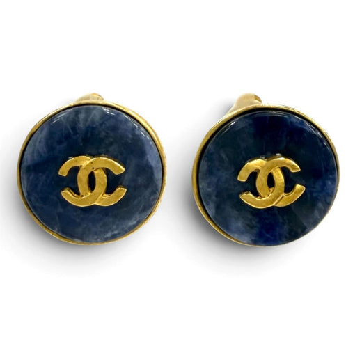 Great CHANEL Earring COCO Mark Blue Marble blue Women 95A