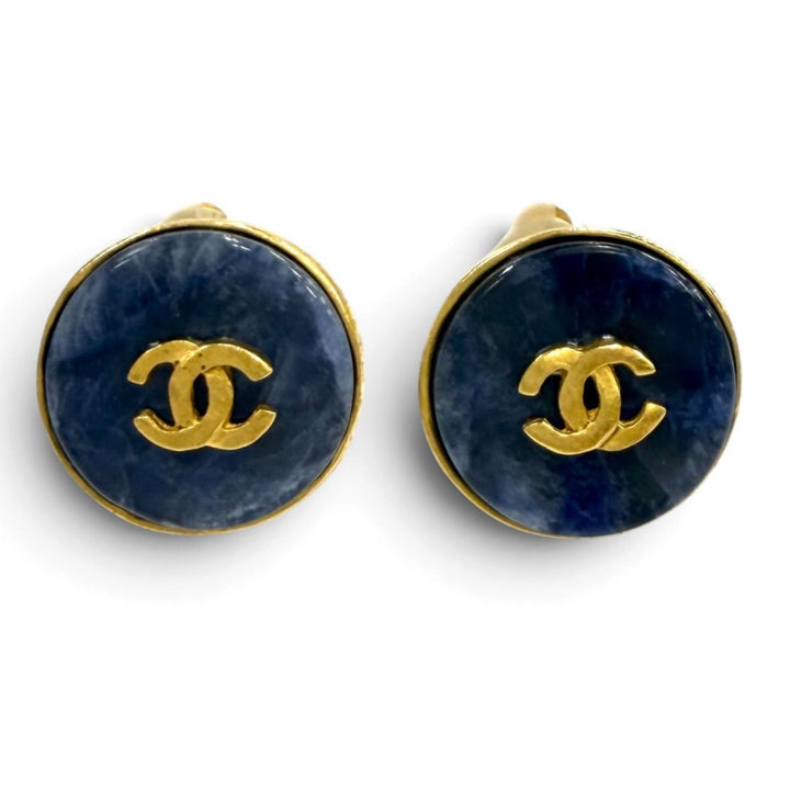 Great CHANEL Earring COCO Mark Blue Marble blue Women 95A