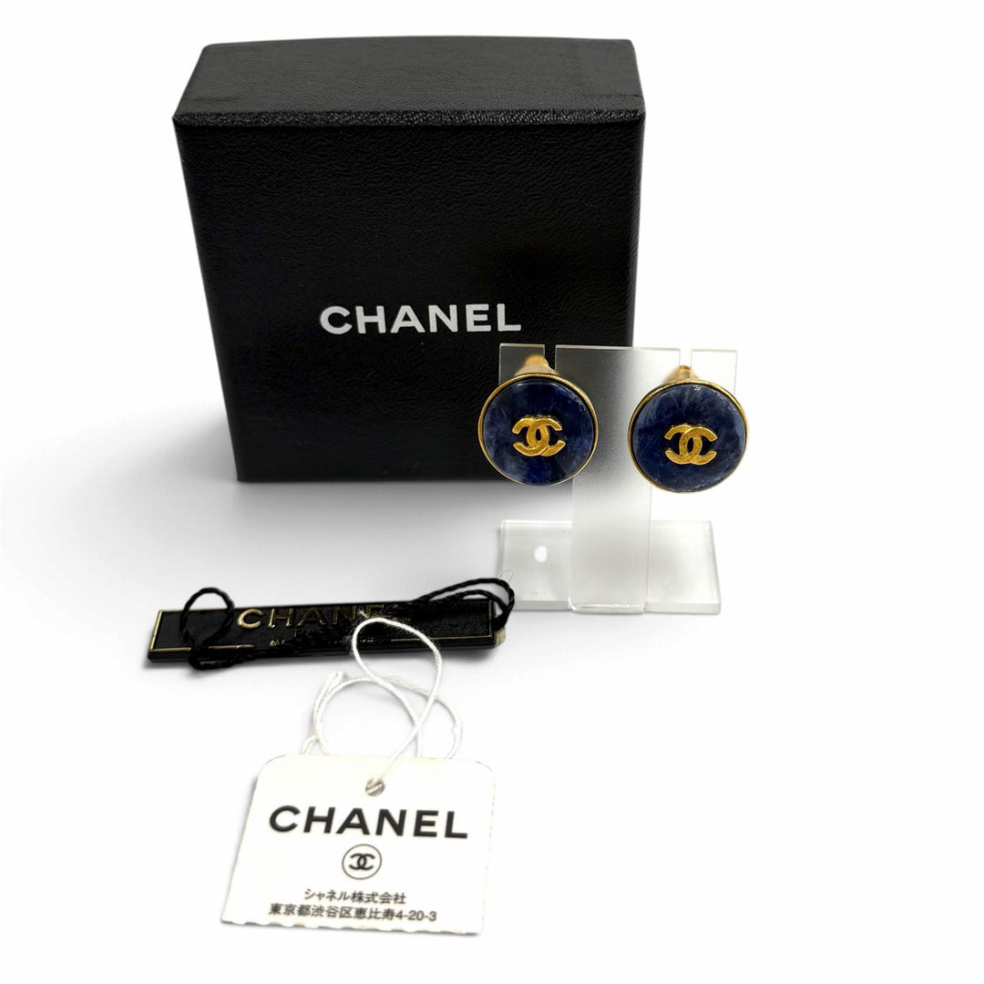 Great CHANEL Earring COCO Mark Blue Marble blue Women 95A