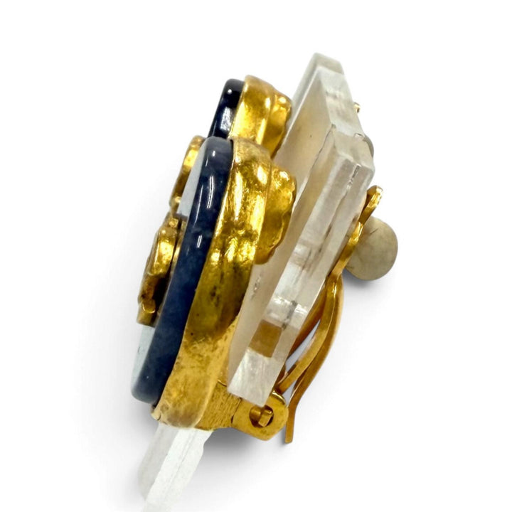 Great CHANEL Earring COCO Mark Blue Marble blue Women 95A