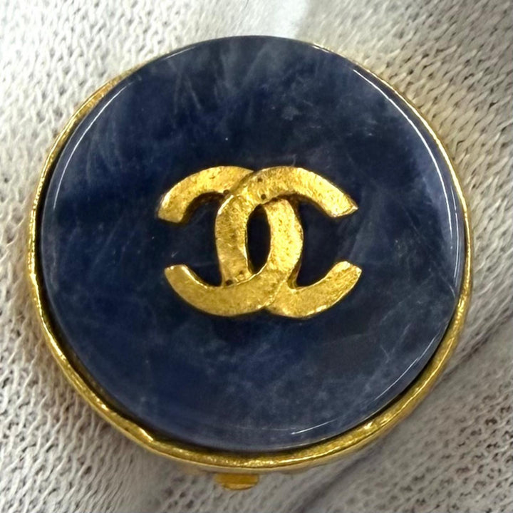 Great CHANEL Earring COCO Mark Blue Marble blue Women 95A