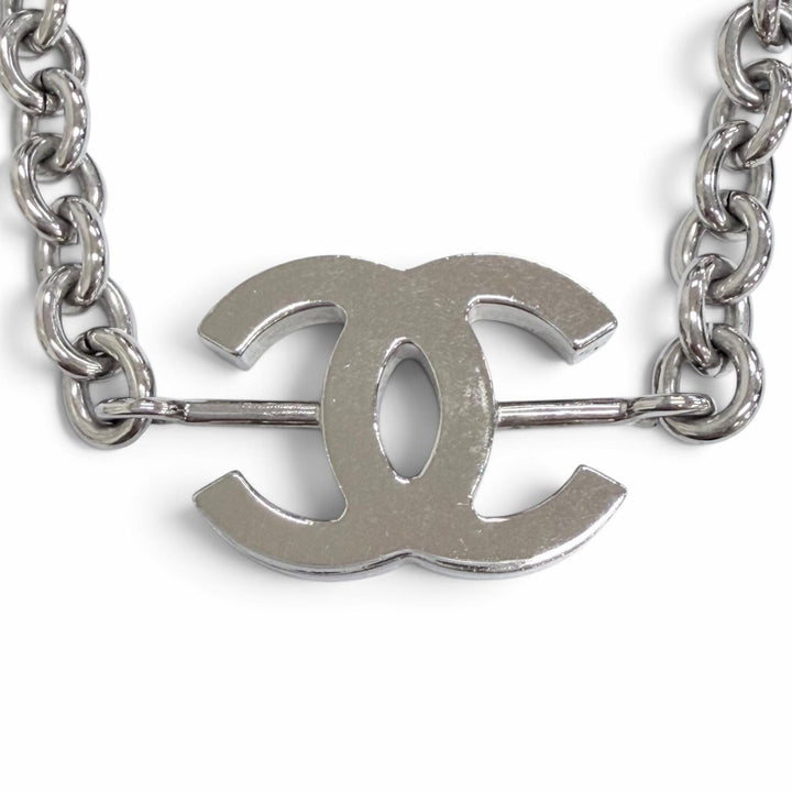 Very Good CHANEL Necklace COCO Mark Rhinestone Chain Silver Women B25C ABE839
