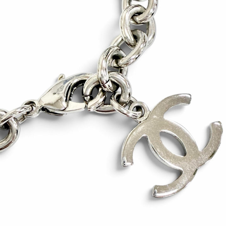 Very Good CHANEL Necklace COCO Mark Rhinestone Chain Silver Women B25C ABE839