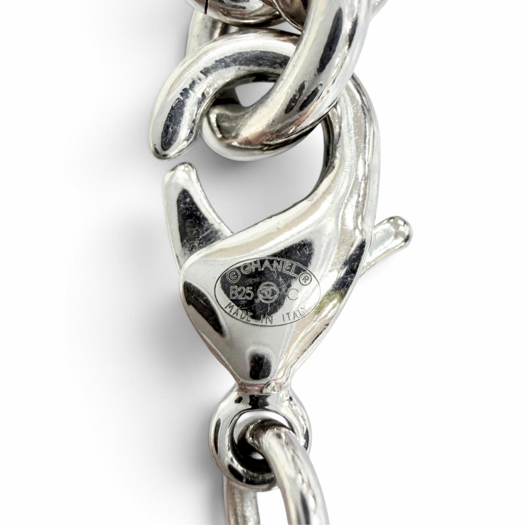Very Good CHANEL Necklace COCO Mark Rhinestone Chain Silver Women B25C ABE839