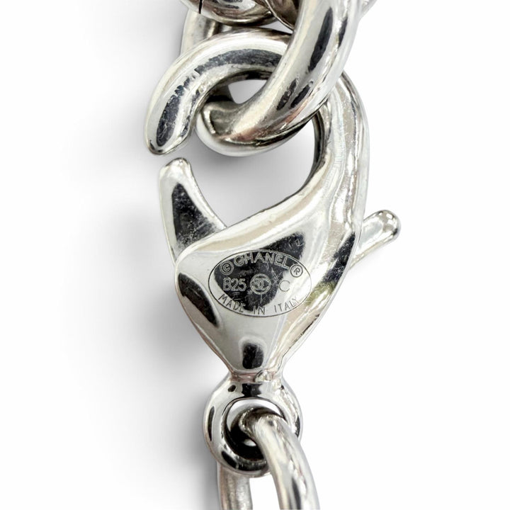 Very Good CHANEL Necklace COCO Mark Rhinestone Chain Silver Women B25C ABE839