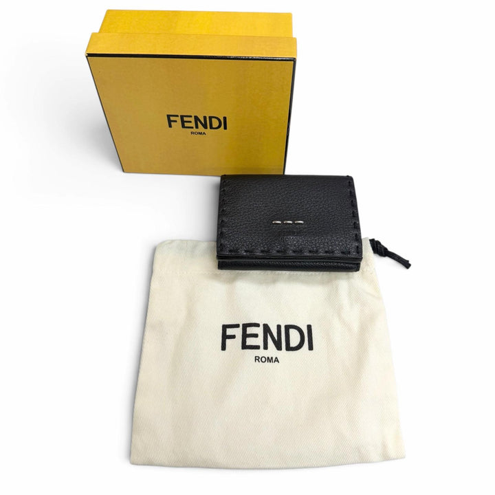 Excellent FENDI Tri-fold wallet Celeria Compact wallet black leather mens 7M0280