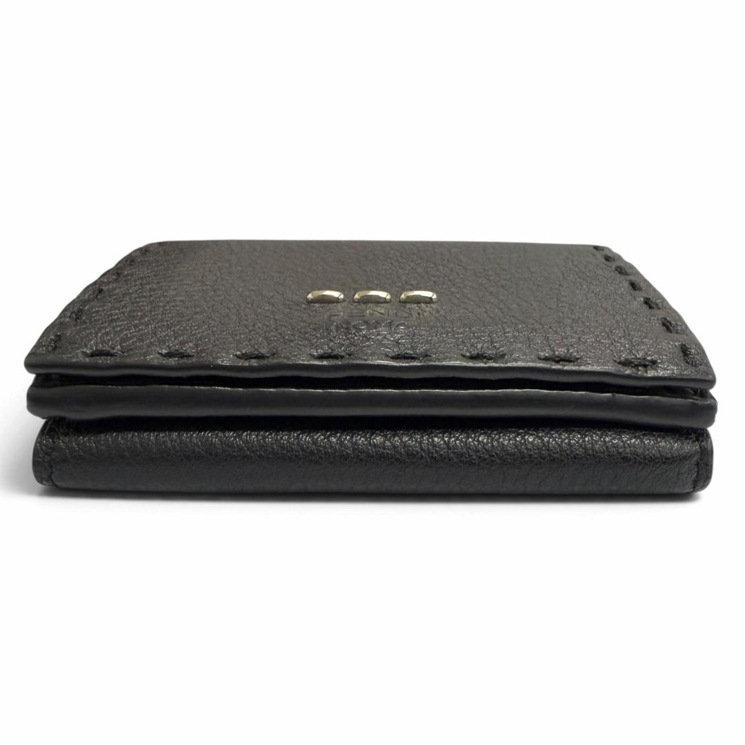 Excellent FENDI Tri-fold wallet Celeria Compact wallet black leather mens 7M0280