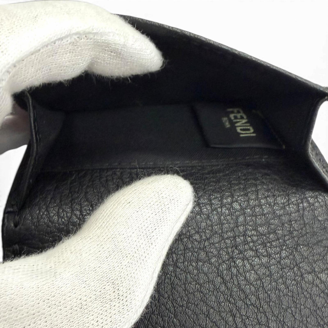 Excellent FENDI Tri-fold wallet Celeria Compact wallet black leather mens 7M0280