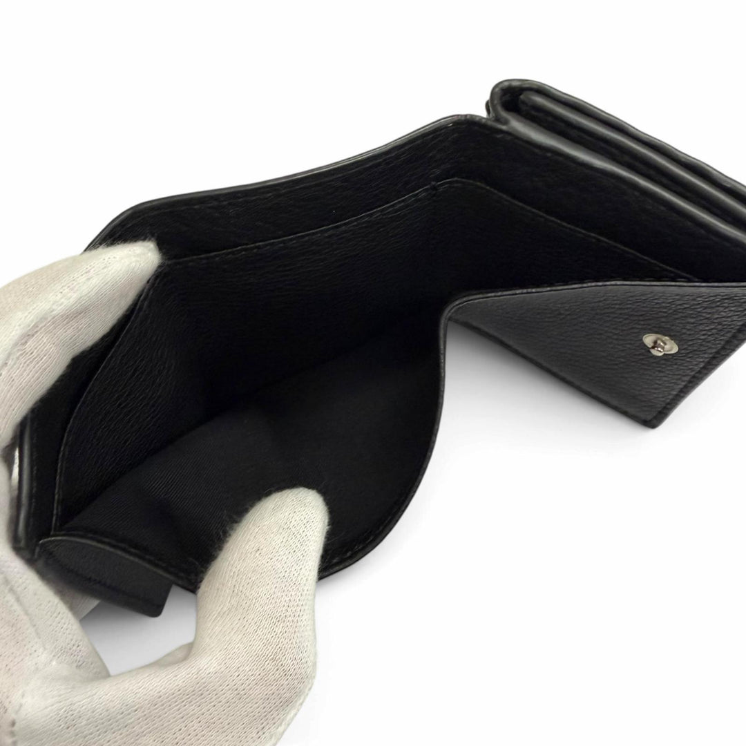Excellent FENDI Tri-fold wallet Celeria Compact wallet black leather mens 7M0280