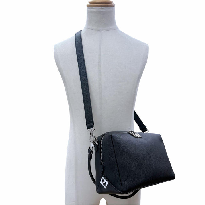 Excellent FENDI Shoulder Bag Louis Medium FF Metal 2WAY Grain Calfskin 7VA672
