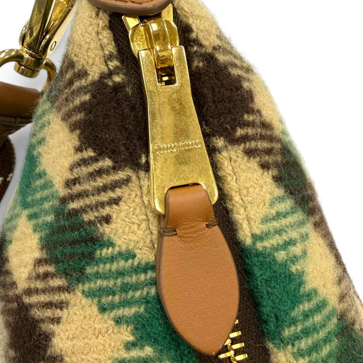 Excellent MIUMIU Handbag Spirit Gabardine Pouch check green wool Women 5NE841