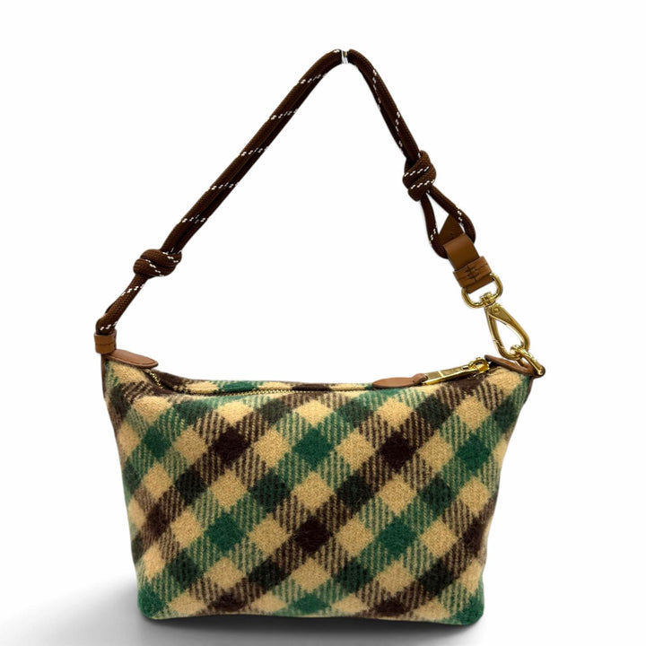 Excellent MIUMIU Handbag Spirit Gabardine Pouch check green wool Women 5NE841