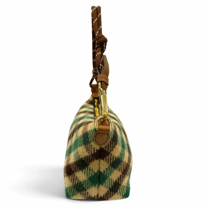 Excellent MIUMIU Handbag Spirit Gabardine Pouch check green wool Women 5NE841