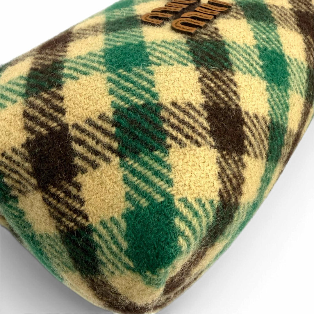 Excellent MIUMIU Handbag Spirit Gabardine Pouch check green wool Women 5NE841
