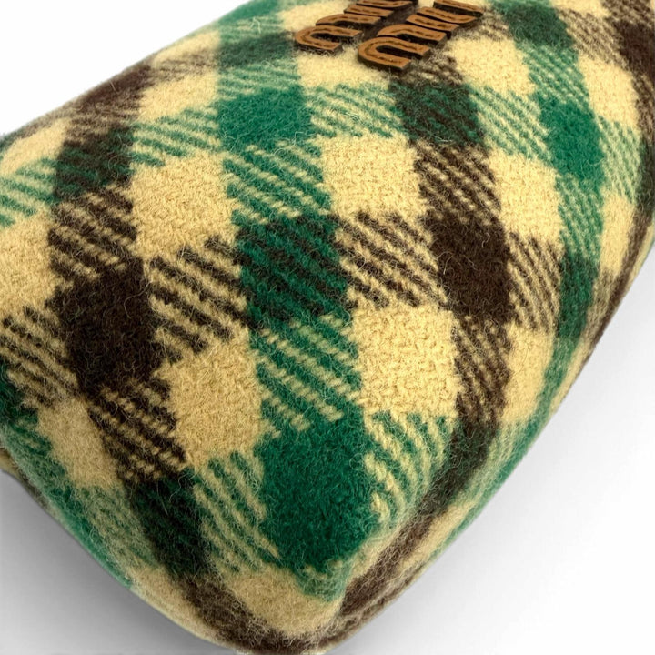 Excellent MIUMIU Handbag Spirit Gabardine Pouch check green wool Women 5NE841