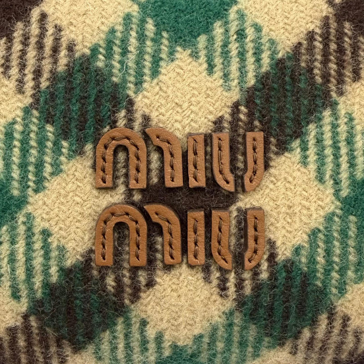 Excellent MIUMIU Handbag Spirit Gabardine Pouch check green wool Women 5NE841