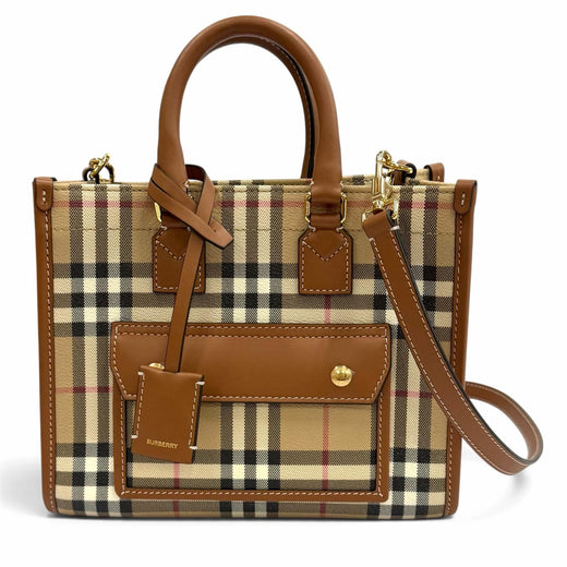 Excellent BURBERRY Nova Check Pattern Leather Trim Mini Freya Tote 2WAY 8097566