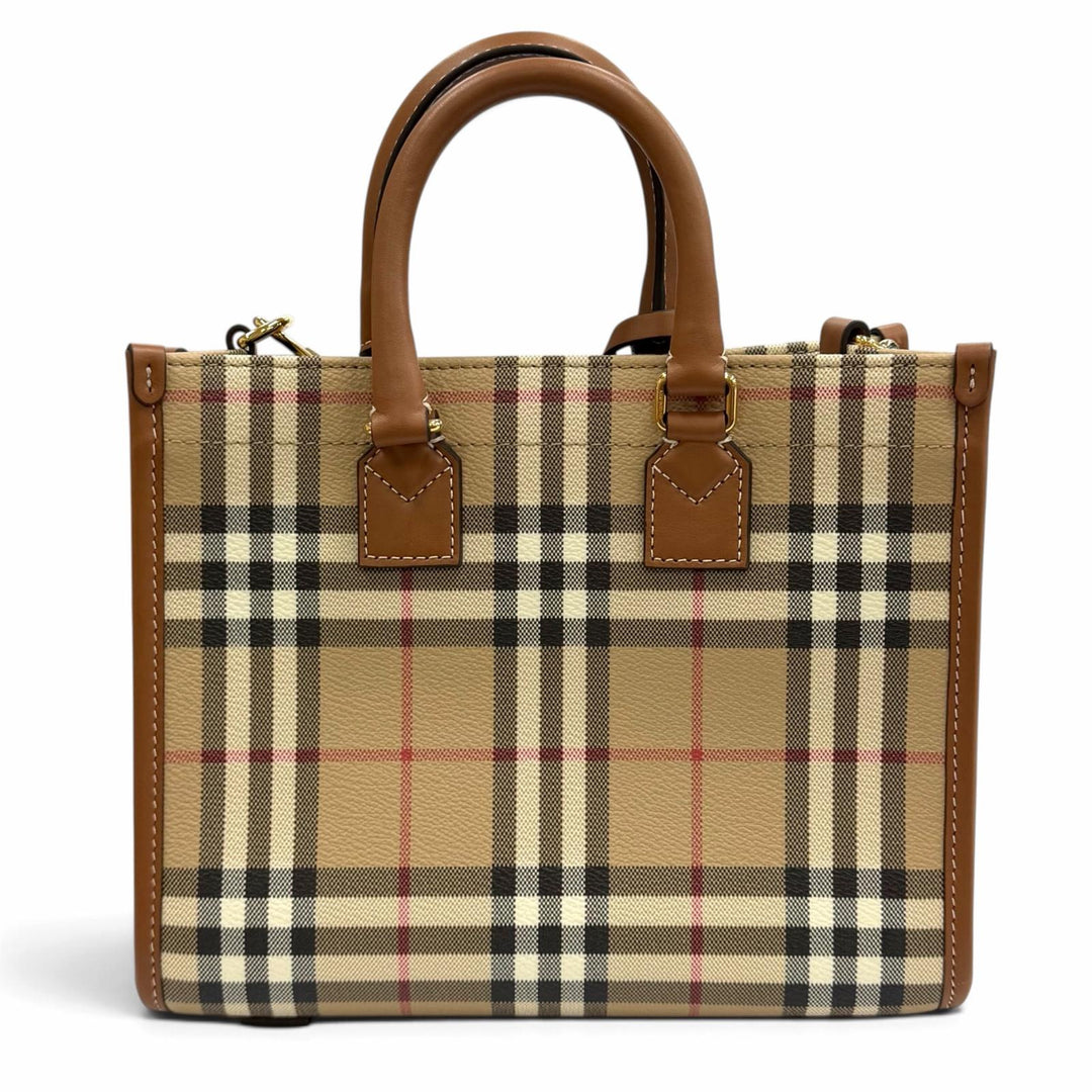Excellent BURBERRY Nova Check Pattern Leather Trim Mini Freya Tote 2WAY 8097566