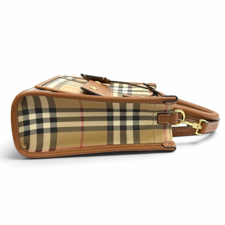 Excellent BURBERRY Nova Check Pattern Leather Trim Mini Freya Tote 2WAY 8097566