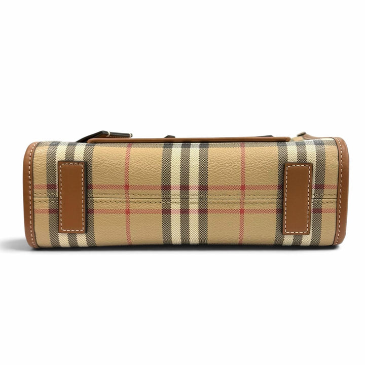 Excellent BURBERRY Nova Check Pattern Leather Trim Mini Freya Tote 2WAY 8097566