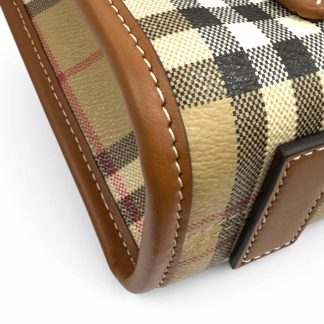Excellent BURBERRY Nova Check Pattern Leather Trim Mini Freya Tote 2WAY 8097566