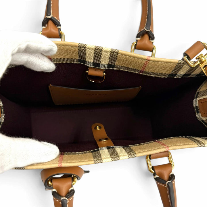 Excellent BURBERRY Nova Check Pattern Leather Trim Mini Freya Tote 2WAY 8097566