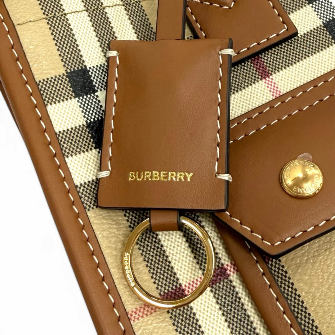 Excellent BURBERRY Nova Check Pattern Leather Trim Mini Freya Tote 2WAY 8097566