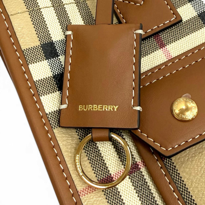 Excellent BURBERRY Nova Check Pattern Leather Trim Mini Freya Tote 2WAY 8097566