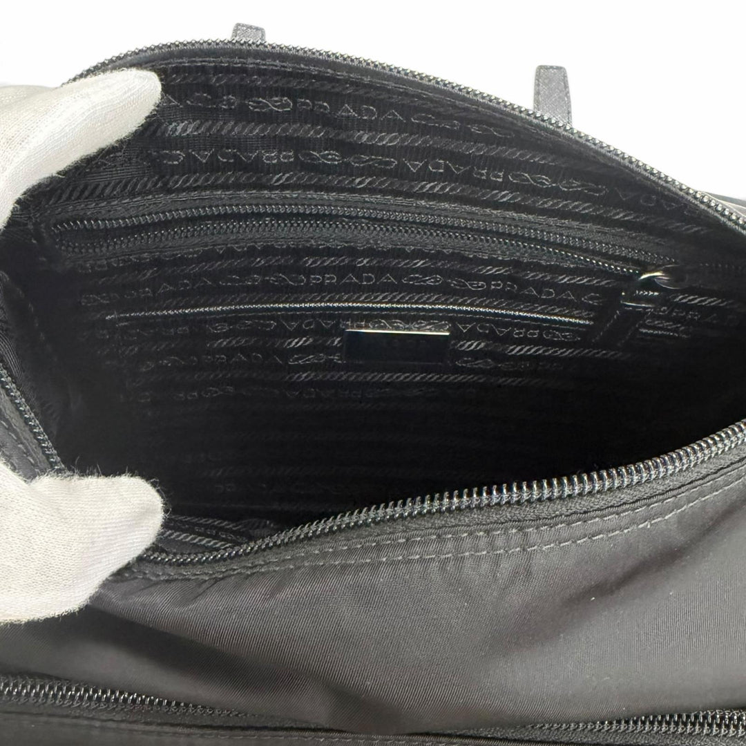 Excellent PRADA Shoulder Bag Triangle Logo Re-Nylon Messenger Bag black