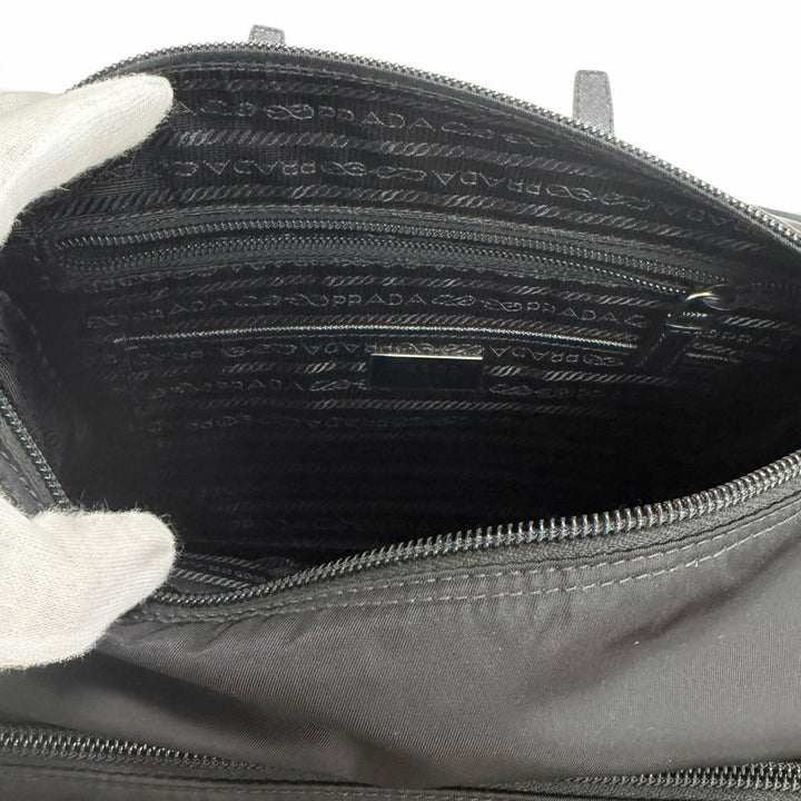 Excellent PRADA Shoulder Bag Triangle Logo Re-Nylon Messenger Bag black