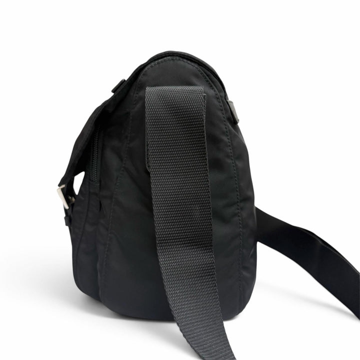 Excellent PRADA Shoulder Bag Triangle Logo Re-Nylon Messenger Bag black