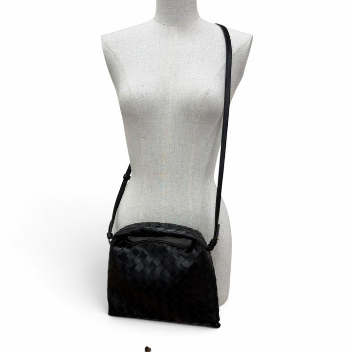 Excellent BOTTEGAVENETA Handbag INTRECCIATO Mini Hop 2WAYShoulder Bag black