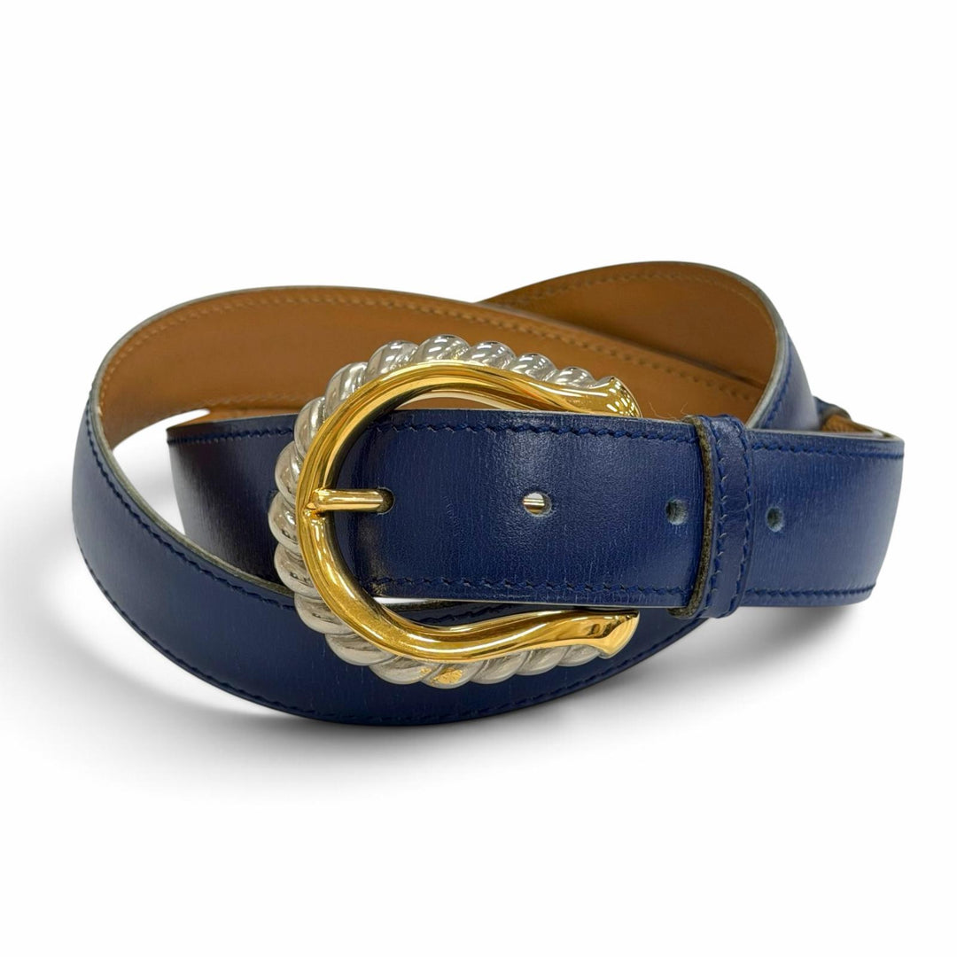Very Good HERMES belt Leather belt Navy blue leather Women