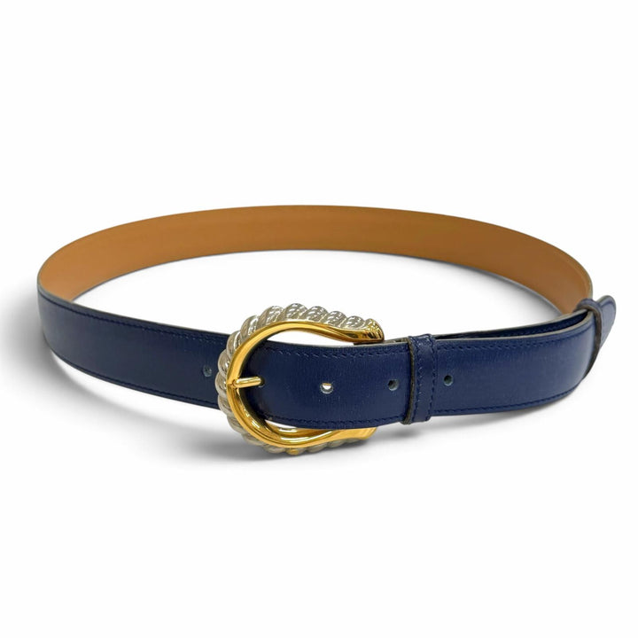 Very Good HERMES belt Leather belt Navy blue leather Women