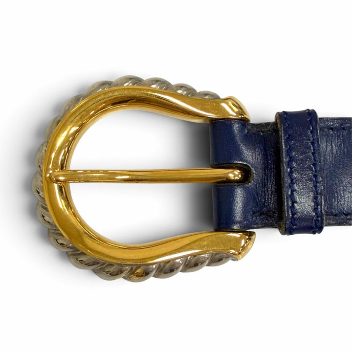 Very Good HERMES belt Leather belt Navy blue leather Women