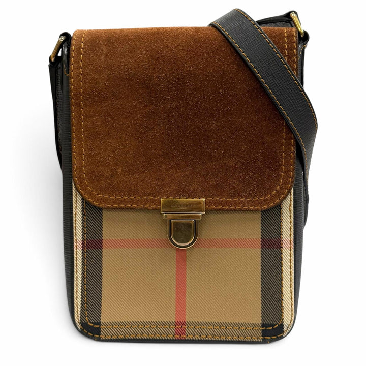 Excellent BURBERRY Shoulder Bag Leather accents, Burberry check flap leather