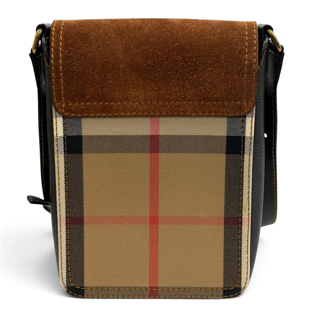 Excellent BURBERRY Shoulder Bag Leather accents, Burberry check flap leather