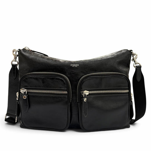 Excellent COACH Shoulder Bag Domino File Bag black Smooth Rubbed mens CDU91