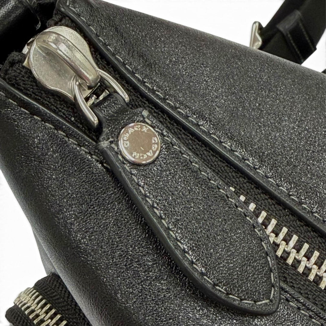 Excellent COACH Shoulder Bag Domino File Bag black Smooth Rubbed mens CDU91