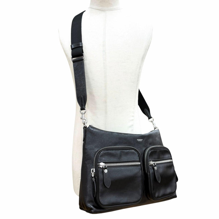 Excellent COACH Shoulder Bag Domino File Bag black Smooth Rubbed mens CDU91