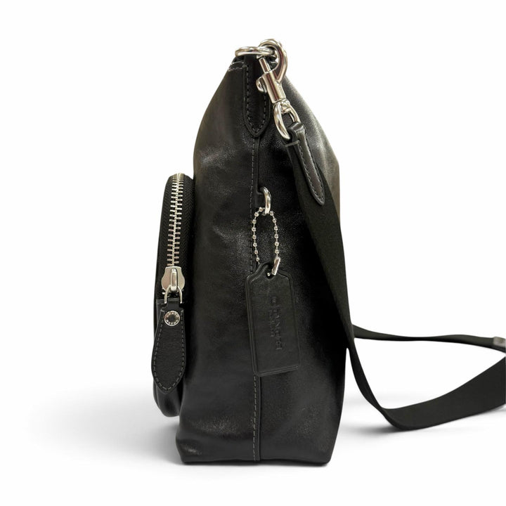 Excellent COACH Shoulder Bag Domino File Bag black Smooth Rubbed mens CDU91