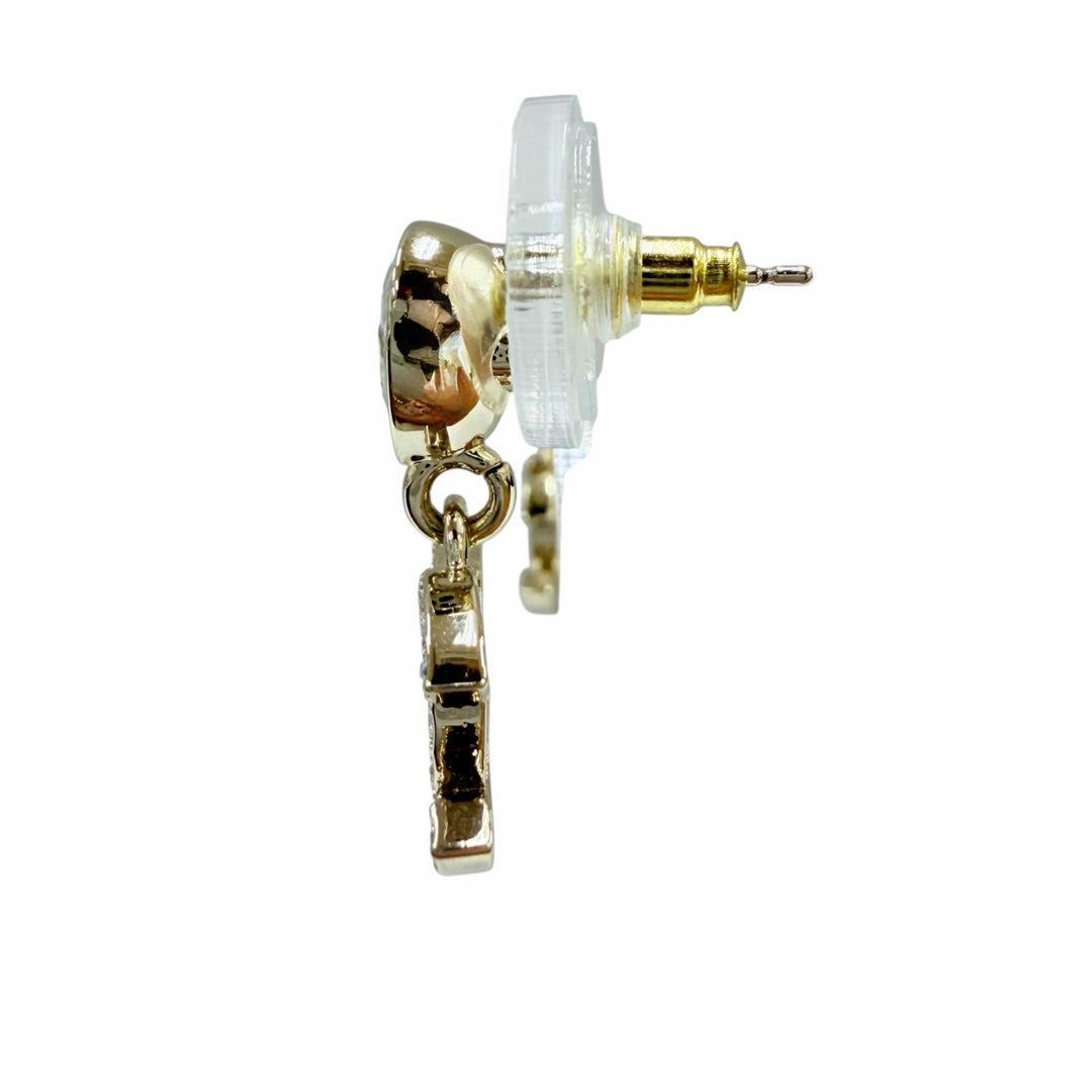 Excellent CHANEL Pierce COCO Mark Crystal Bijou Teardrop-Shaped gold I25A